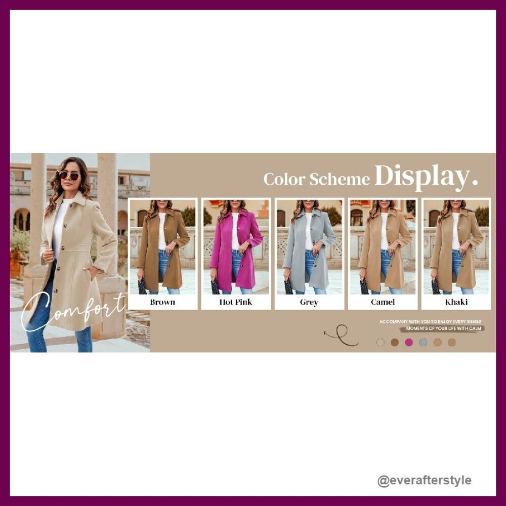 Elegant Single Breasted Wool Blend Pea Coat Classic Chic Work Office Wear - Picture 7 of 7
